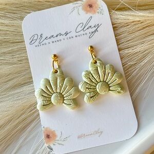 Pale Green Floral Polymer Clay Earrings
